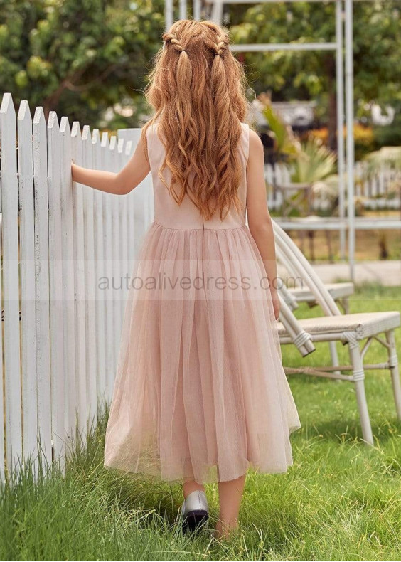Blush Satin Tulle Sequin Appliques Flower Girl Dress Photoshoot Dress